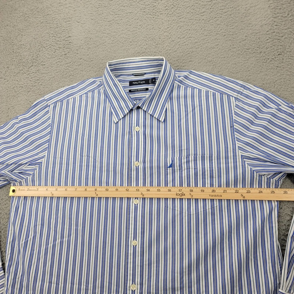 Nautica Shirt Mens XL Blue Black White Striped Casual Classic Button Up - Picture 10 of 11